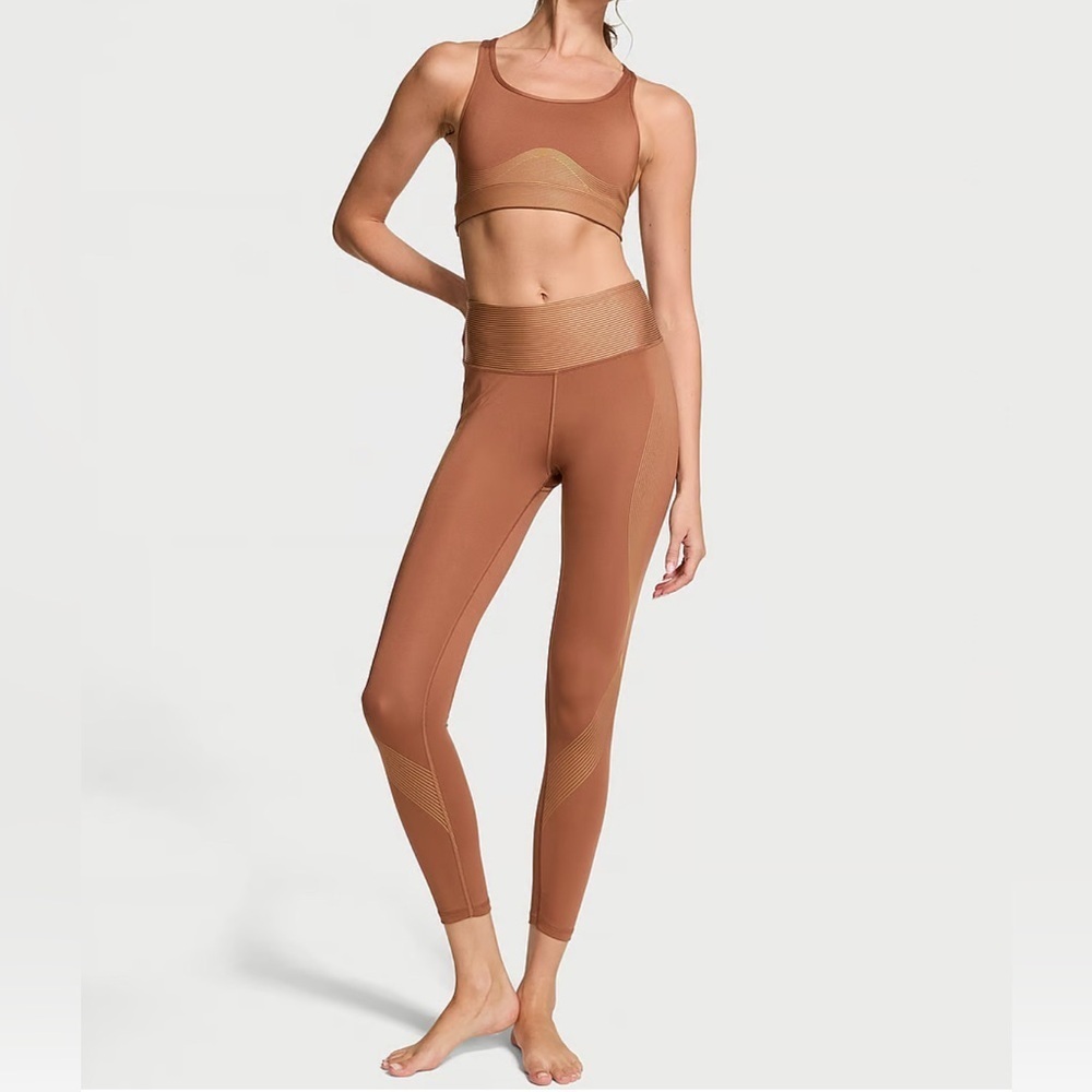 VSX Victoria Secret Essential Shine Pocket Leggings women size large brown gold